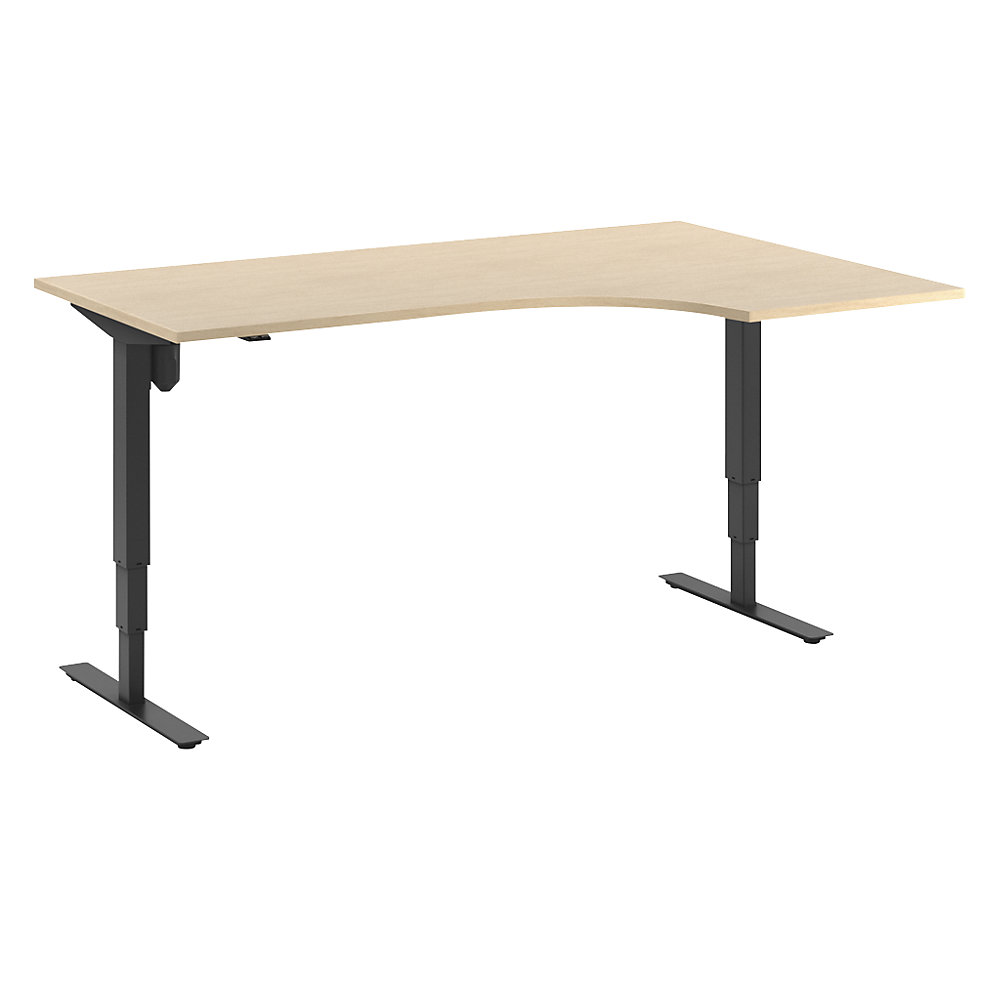 Bureau Atlanta, elektrisch in hoogte verstelbaar, hoek, b x d = 1800 x 1200 mm, berkenhout/zwart, rechts