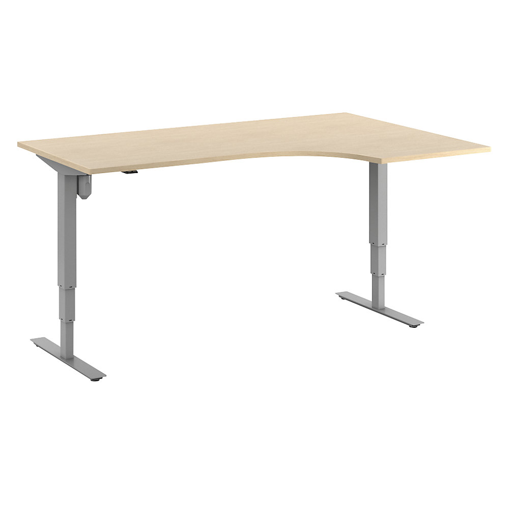 Bureau Atlanta, elektrisch in hoogte verstelbaar, hoek, b x d = 1800 x 1200 mm, berkenhout/zilver, rechts