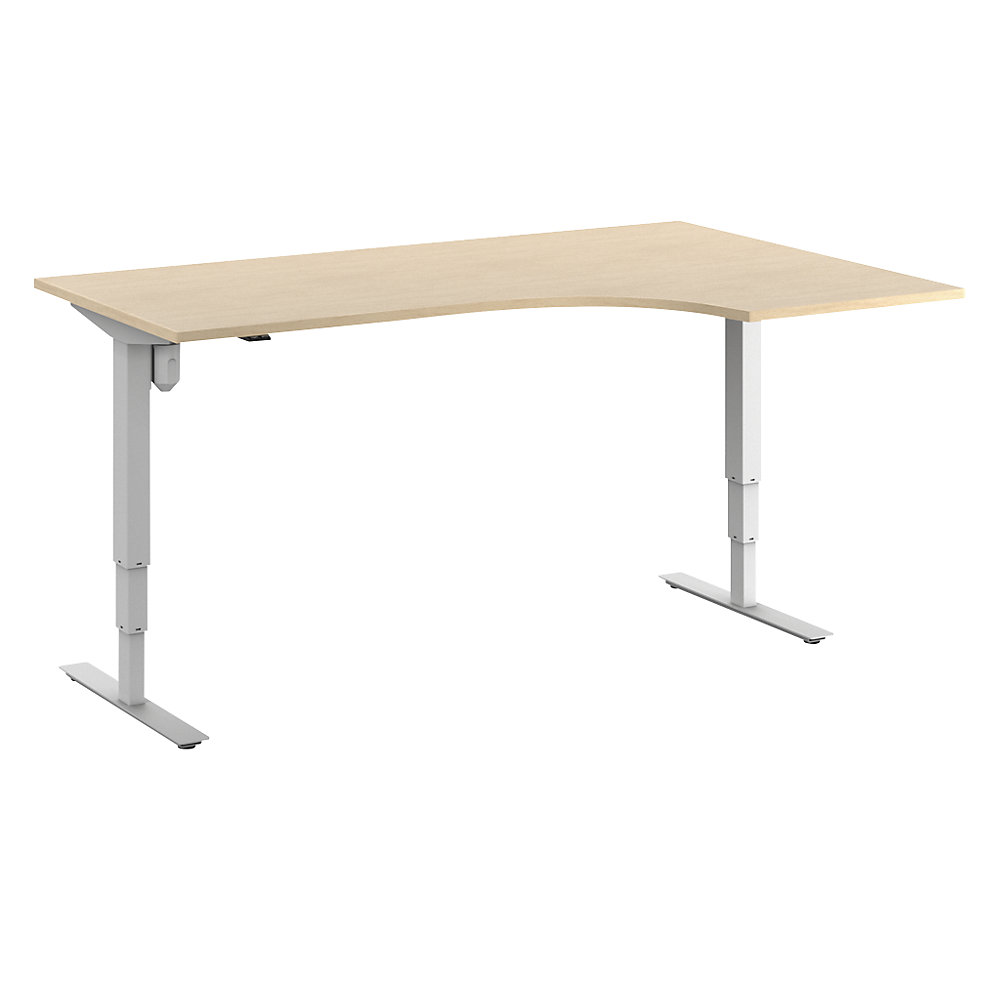 Bureau Atlanta, elektrisch in hoogte verstelbaar, hoek, b x d = 1800 x 1200 mm, berkenhout/wit, rechts