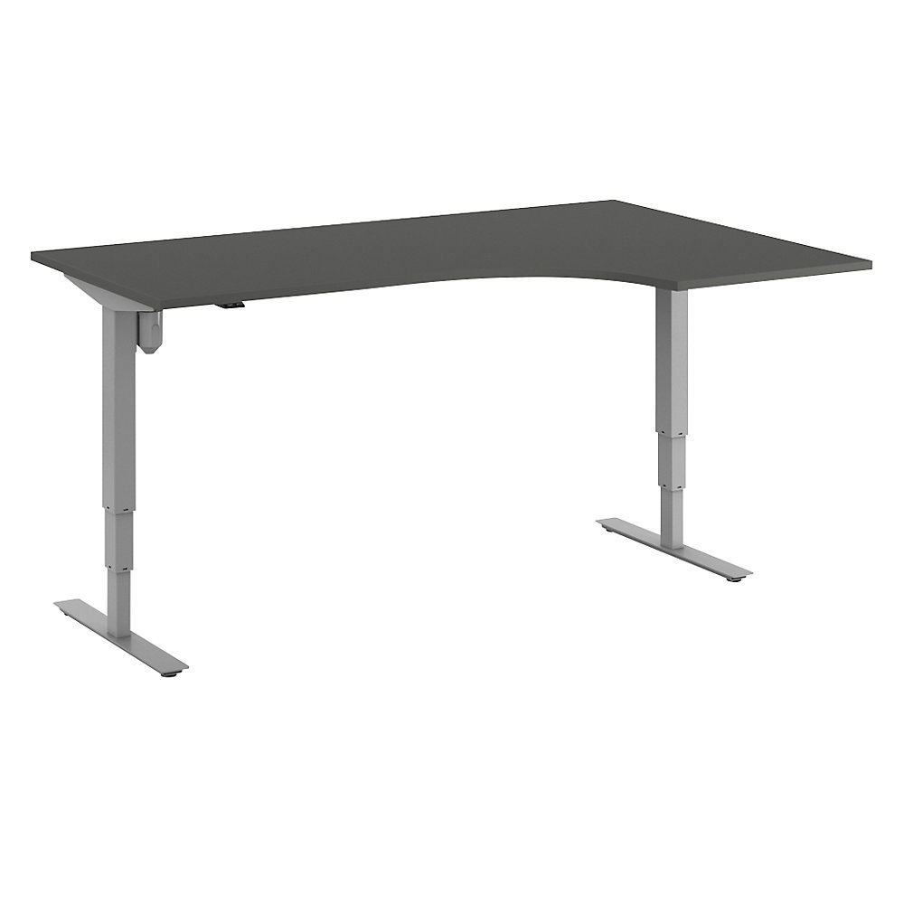 Bureau Atlanta, elektrisch in hoogte verstelbaar, hoek, b x d = 1800 x 1200 mm, donkergrijs/zilver, rechts