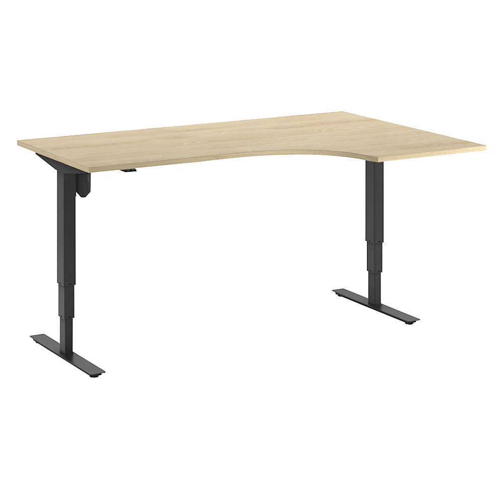 Bureau Atlanta, elektrisch in hoogte verstelbaar, hoek, b x d = 1800 x 1200 mm, eikenhout/zwart, rechts