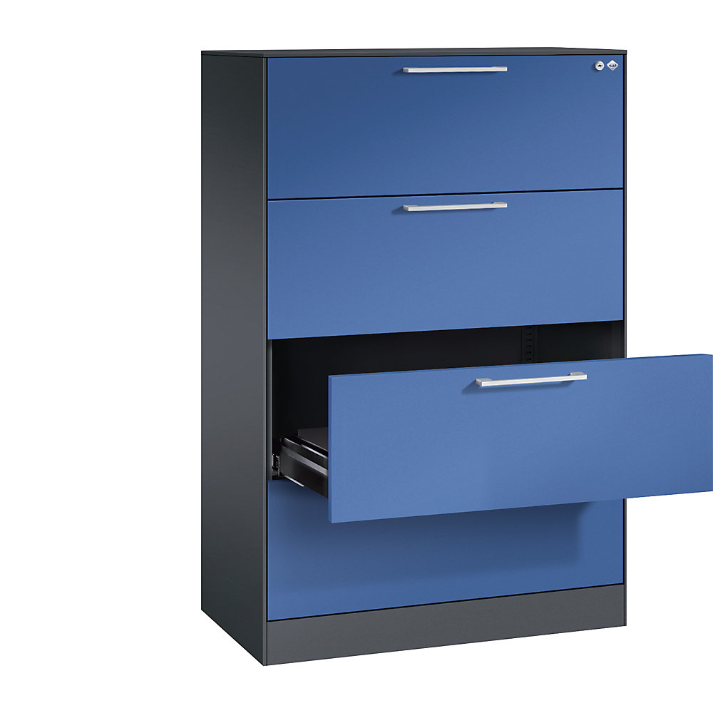 C+P Archiefkast ASISTO, hoogte 1292 mm, met 4 lades, A4 liggend, zwartgrijs/gentiaanblauw