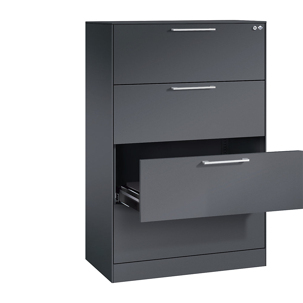 C+P Archiefkast ASISTO, hoogte 1292 mm, met 4 lades, A4 liggend, zwartgrijs/zwartgrijs