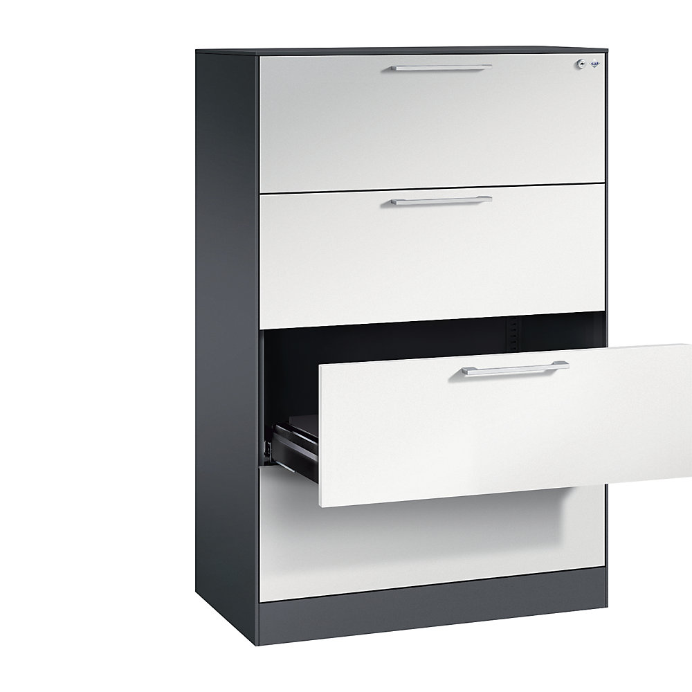 C+P Archiefkast ASISTO, hoogte 1292 mm, met 4 lades, A4 liggend, zwartgrijs/lichtgrijs