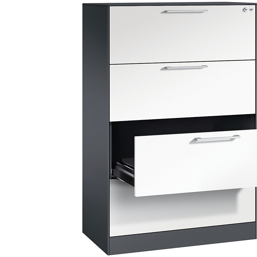 C+P Archiefkast ASISTO, hoogte 1292 mm, met 4 lades, A4 liggend, zwartgrijs/wit