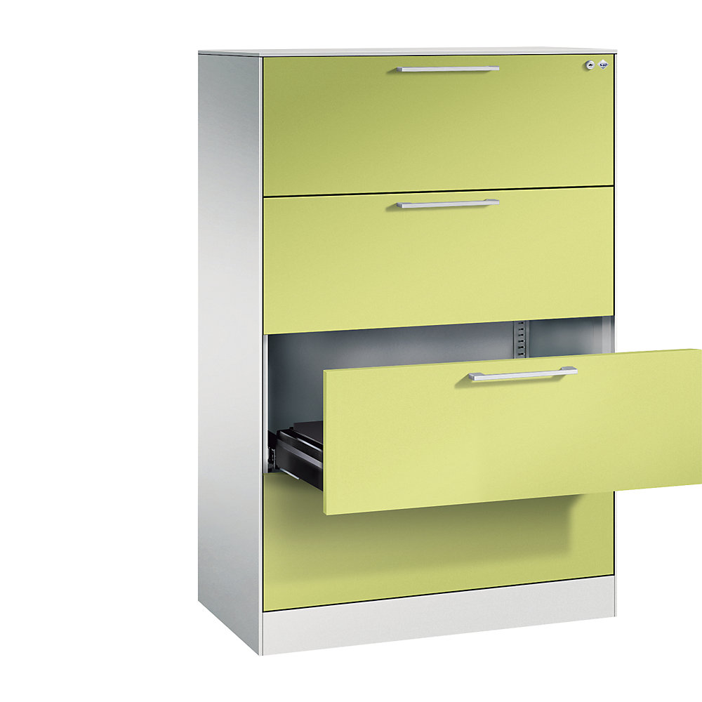 C+P Archiefkast ASISTO, hoogte 1292 mm, met 4 lades, A4 liggend, lichtgrijs/felgroen