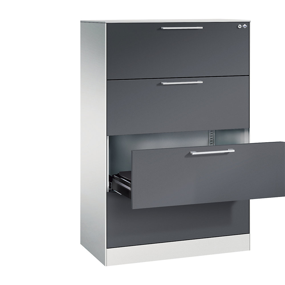 C+P Archiefkast ASISTO, hoogte 1292 mm, met 4 lades, A4 liggend, lichtgrijs/zwartgrijs