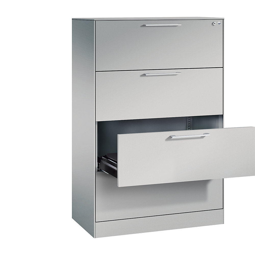 C+P Archiefkast ASISTO, hoogte 1292 mm, met 4 lades, A4 liggend, blank aluminiumkleurig/blank aluminiumkleurig