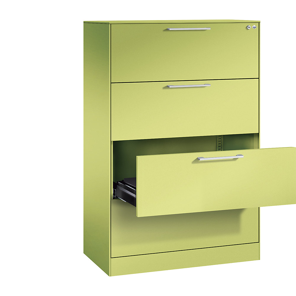 C+P Archiefkast ASISTO, hoogte 1292 mm, met 4 lades, A4 liggend, felgroen/felgroen