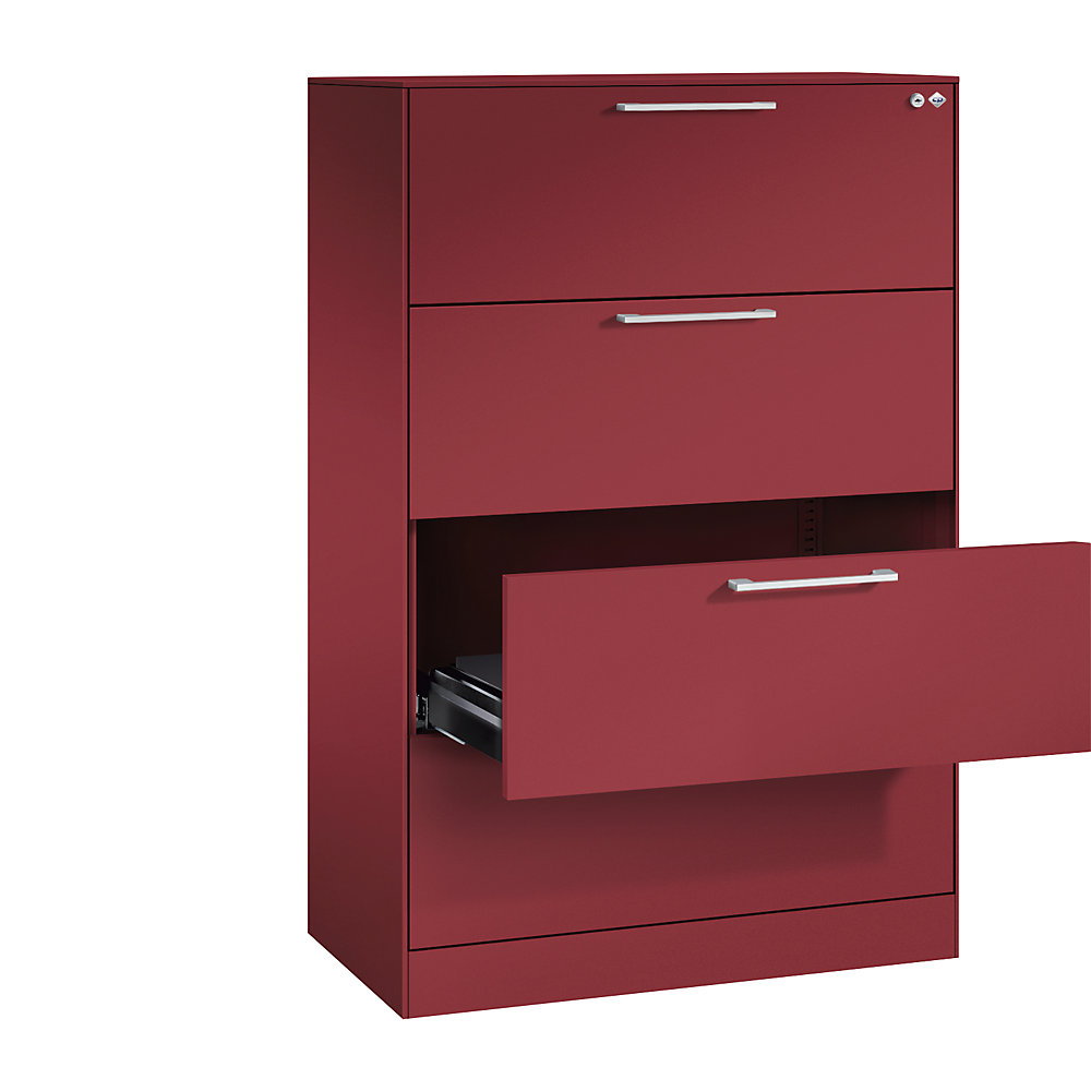 C+P Archiefkast ASISTO, hoogte 1292 mm, met 4 lades, A4 liggend, robijnrood/robijnrood
