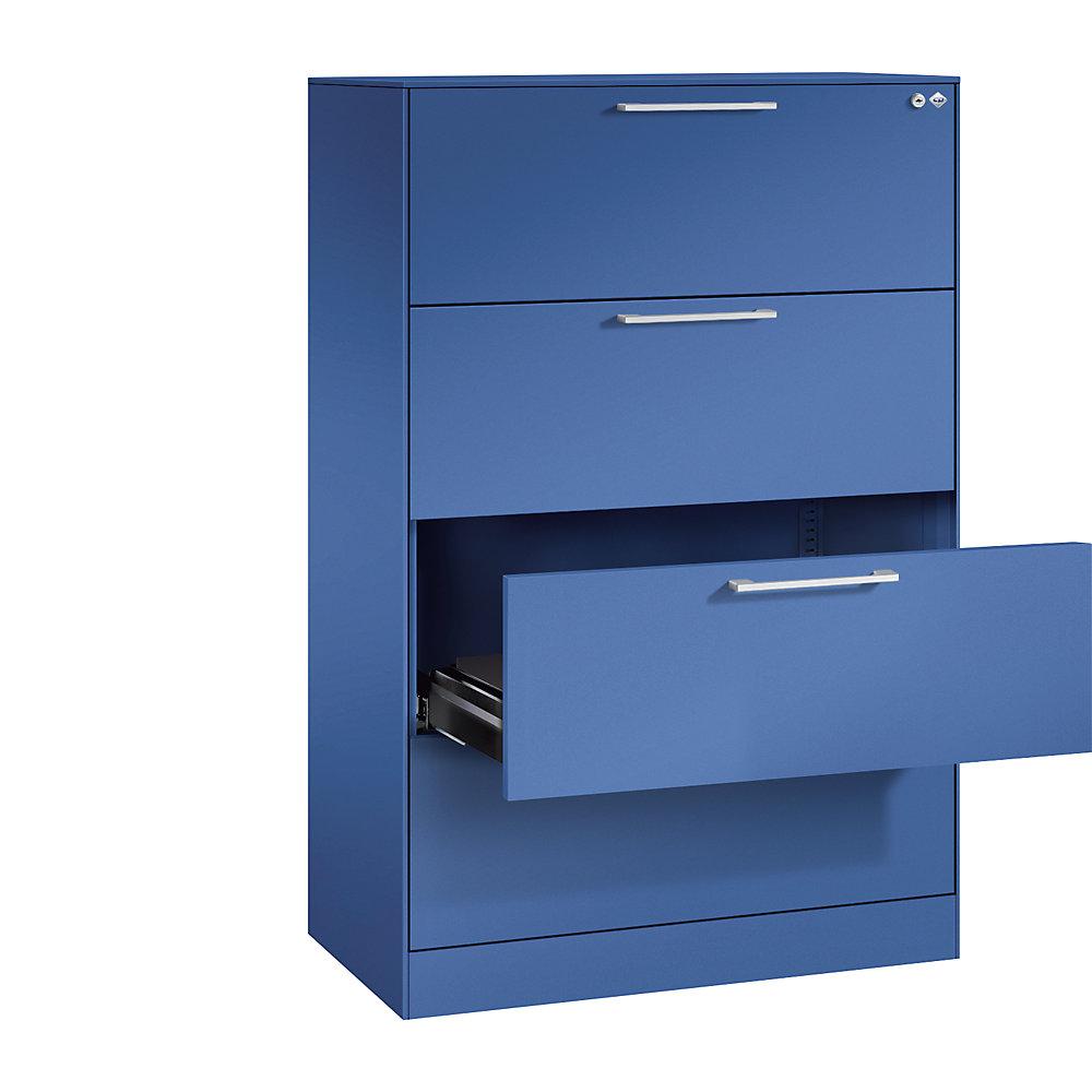 C+P Archiefkast ASISTO, hoogte 1292 mm, met 4 lades, A4 liggend, gentiaanblauw/gentiaanblauw