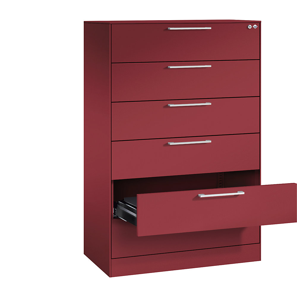C+P Archiefkast ASISTO, hoogte 1292 mm, met 6 lades, A5 liggend, robijnrood/robijnrood