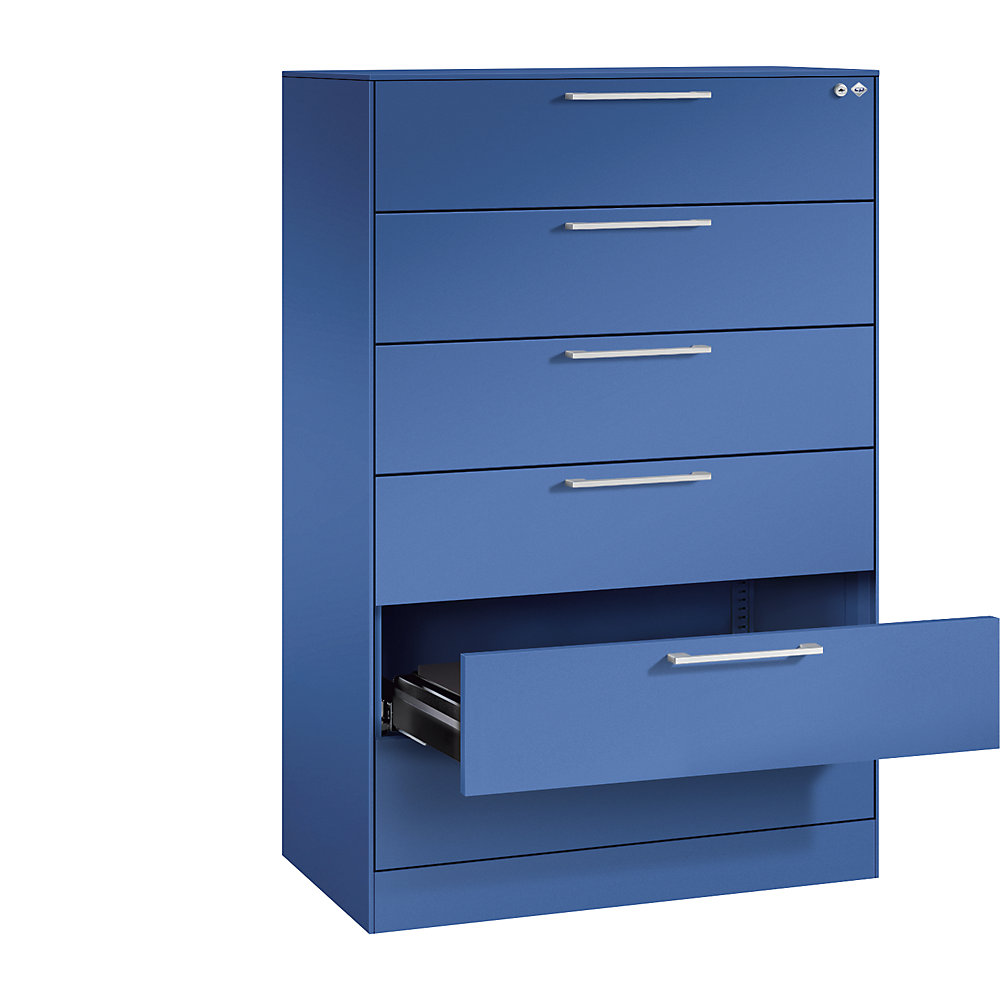 C+P Archiefkast ASISTO, hoogte 1292 mm, met 6 lades, A5 liggend, gentiaanblauw/gentiaanblauw