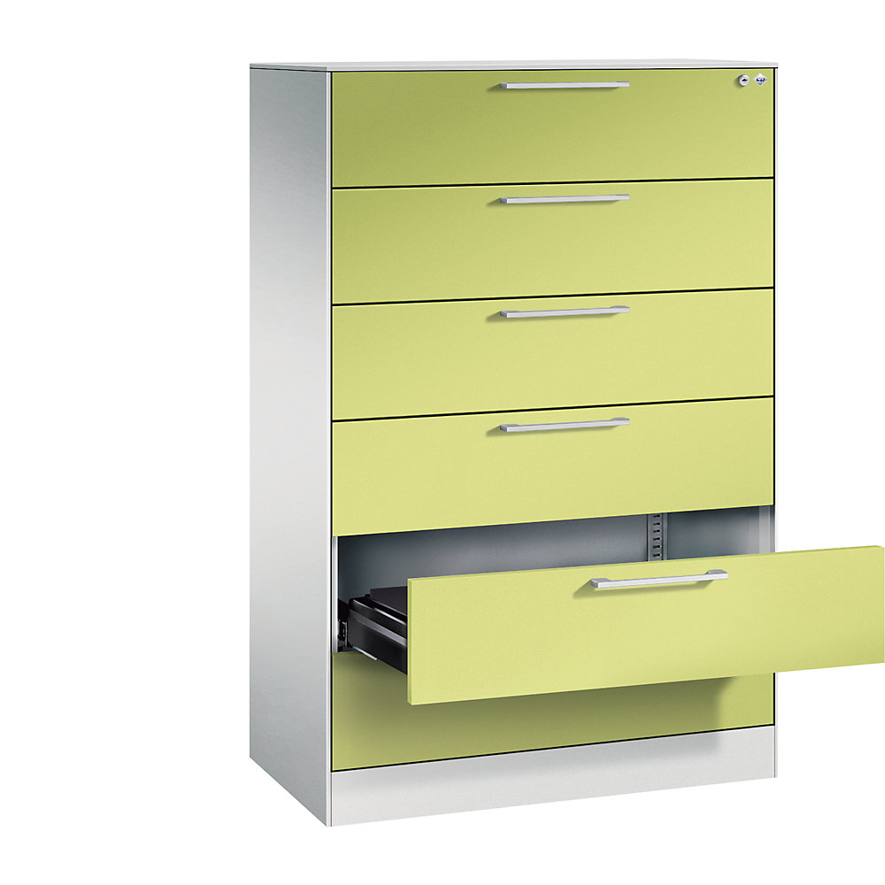 C+P Archiefkast ASISTO, hoogte 1292 mm, met 6 lades, A5 liggend, lichtgrijs/felgroen