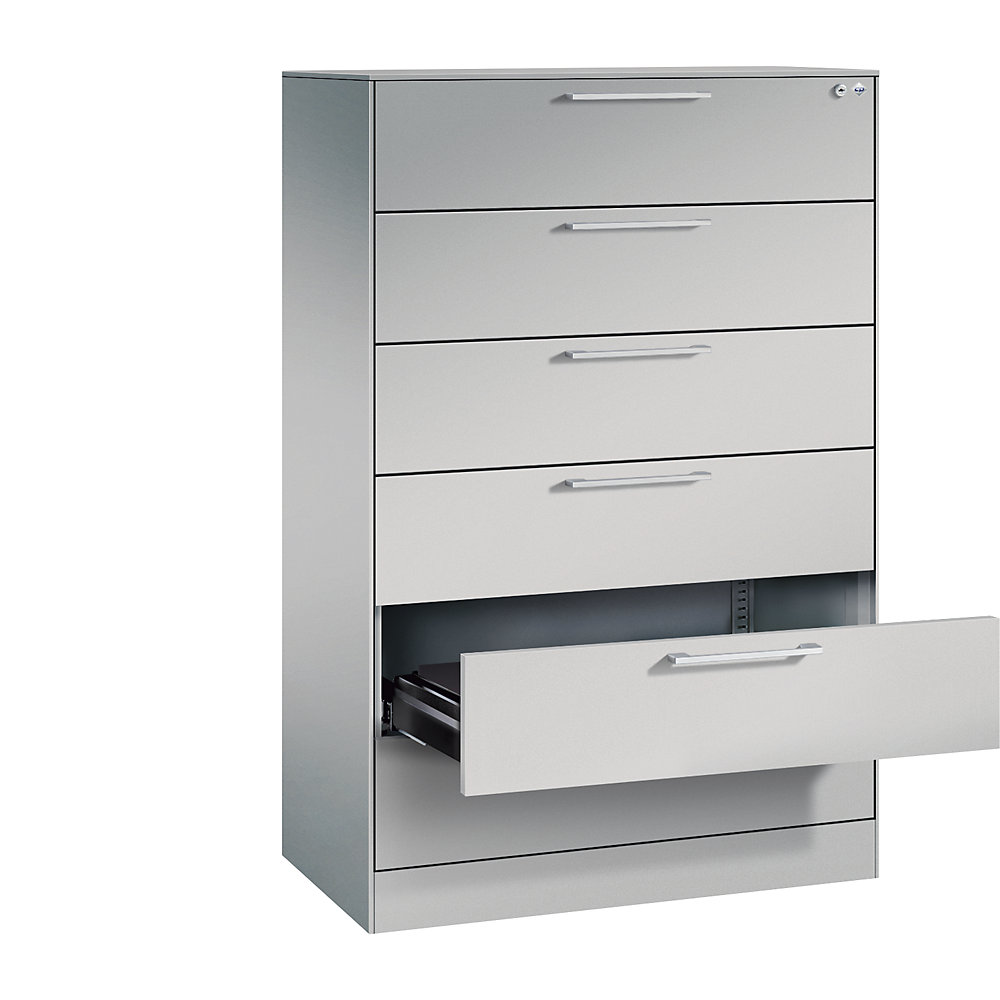 C+P Archiefkast ASISTO, hoogte 1292 mm, met 6 lades, A5 liggend, blank aluminiumkleurig/blank aluminiumkleurig