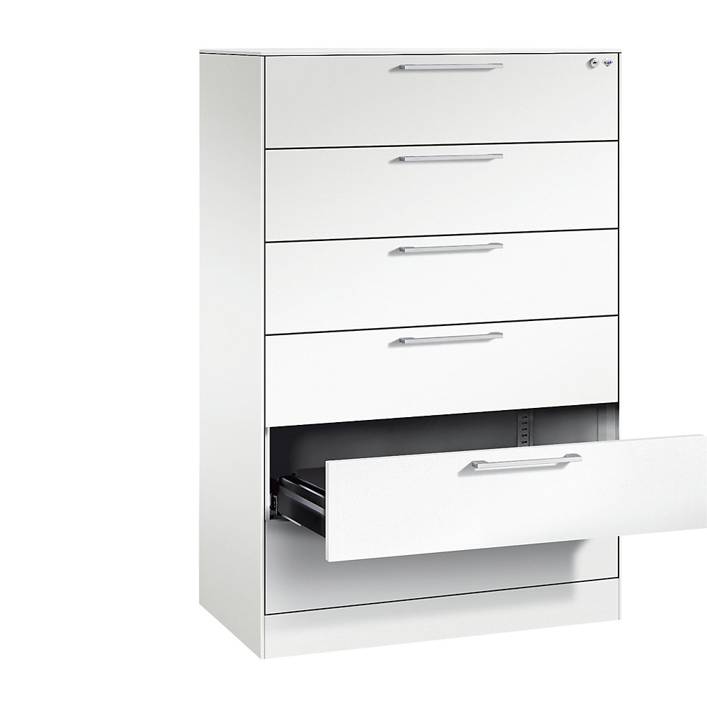 C+P Archiefkast ASISTO, hoogte 1292 mm, met 6 lades, A5 liggend, verkeerswit/verkeerswit