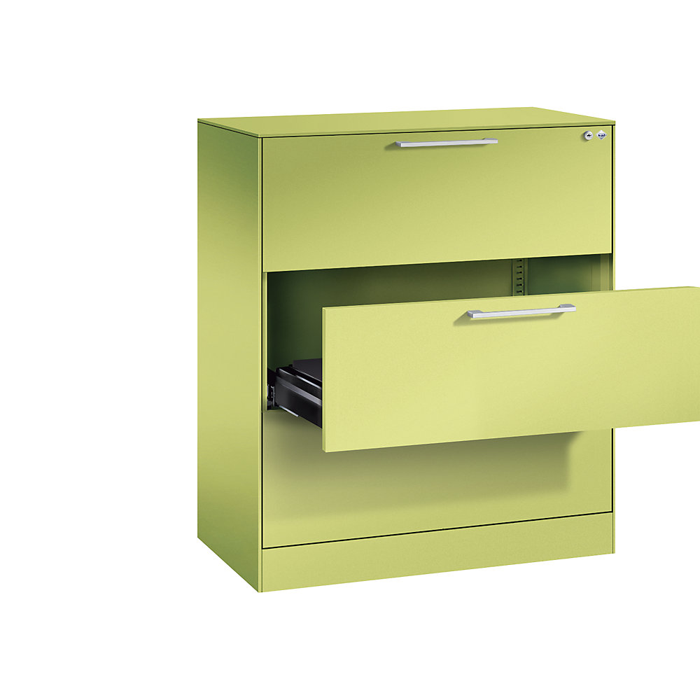 C+P Archiefkast ASISTO, hoogte 992 mm, met 3 lades, A4 liggend, felgroen/felgroen