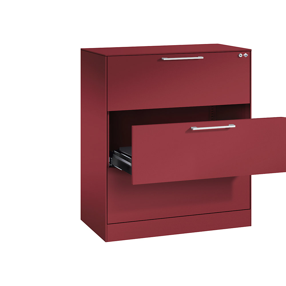 C+P Archiefkast ASISTO, hoogte 992 mm, met 3 lades, A4 liggend, robijnrood/robijnrood