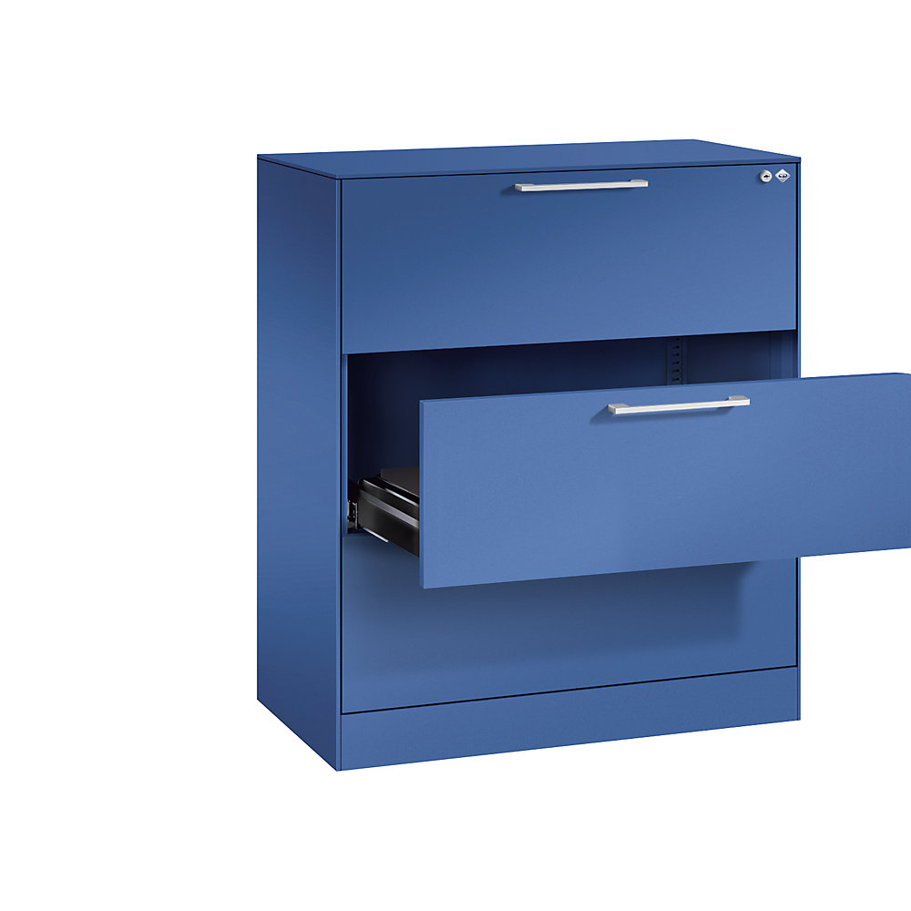 C+P Archiefkast ASISTO, hoogte 992 mm, met 3 lades, A4 liggend, gentiaanblauw/gentiaanblauw