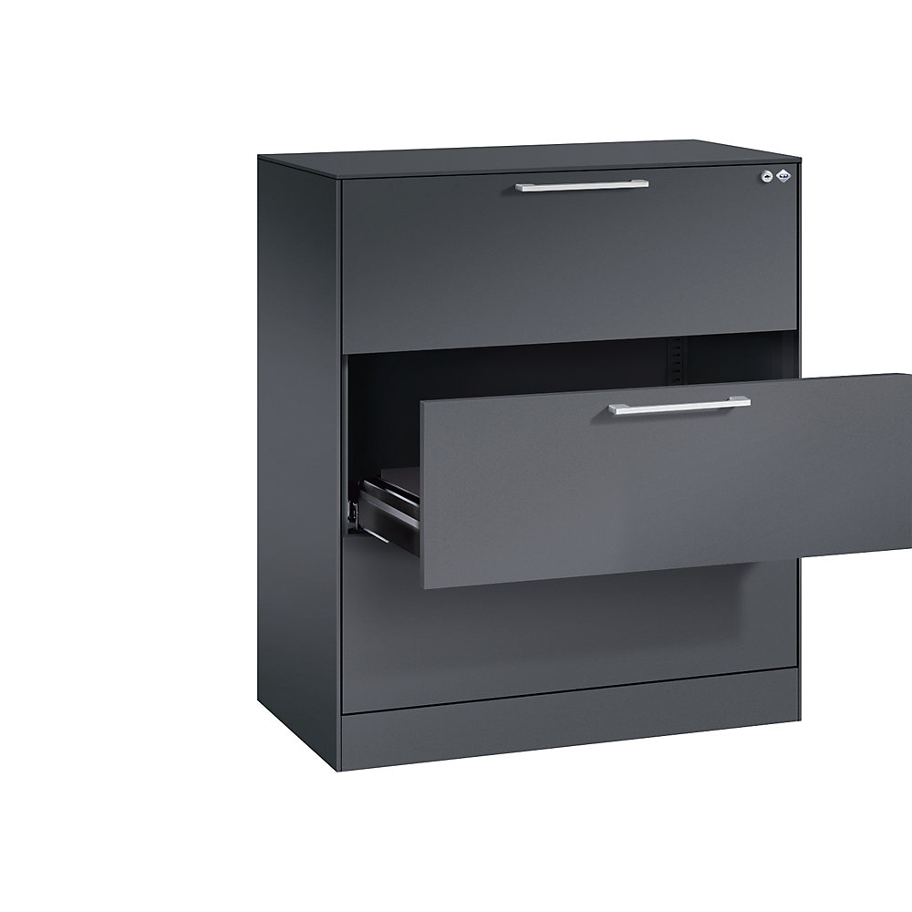 C+P Archiefkast ASISTO, hoogte 992 mm, met 3 lades, A4 liggend, zwartgrijs/zwartgrijs