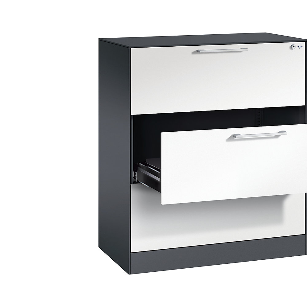 C+P Archiefkast ASISTO, hoogte 992 mm, met 3 lades, A4 liggend, zwartgrijs/wit