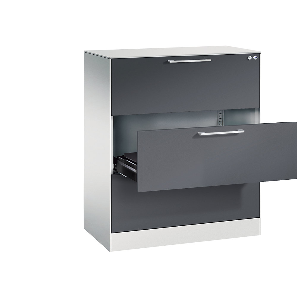 C+P Archiefkast ASISTO, hoogte 992 mm, met 3 lades, A4 liggend, lichtgrijs/zwartgrijs