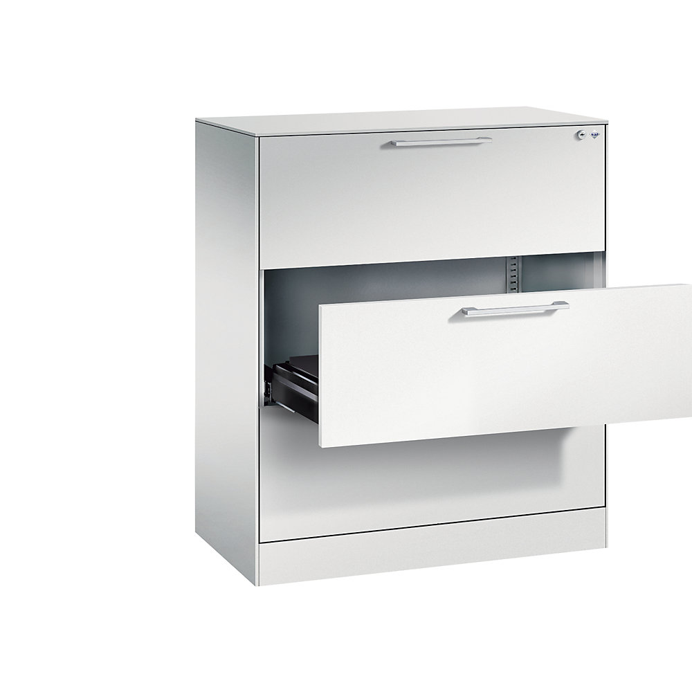 C+P Archiefkast ASISTO, hoogte 992 mm, met 3 lades, A4 liggend, lichtgrijs/lichtgrijs