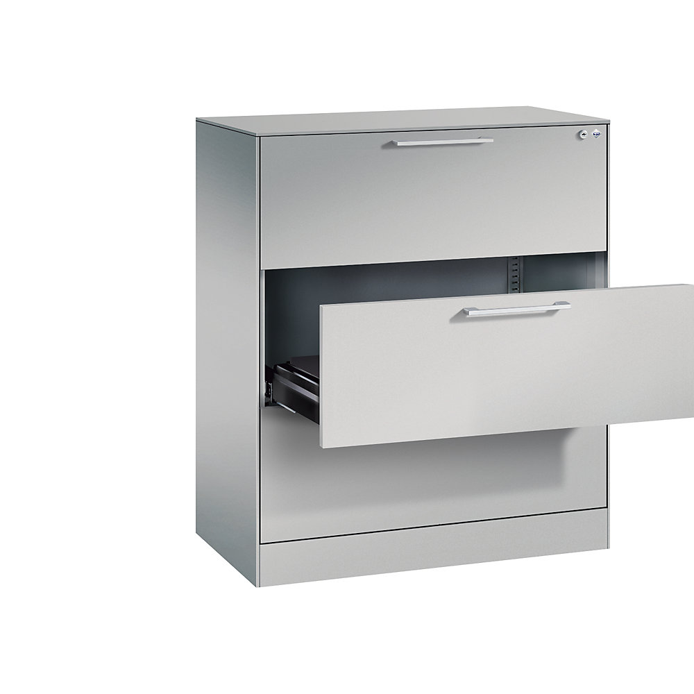 C+P Archiefkast ASISTO, hoogte 992 mm, met 3 lades, A4 liggend, blank aluminiumkleurig/blank aluminiumkleurig