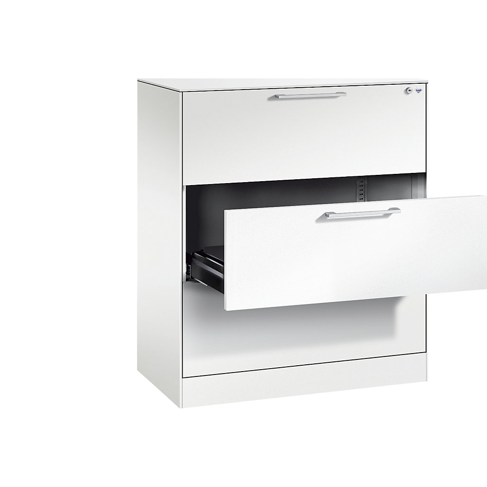C+P Archiefkast ASISTO, hoogte 992 mm, met 3 lades, A4 liggend, verkeerswit/verkeerswit