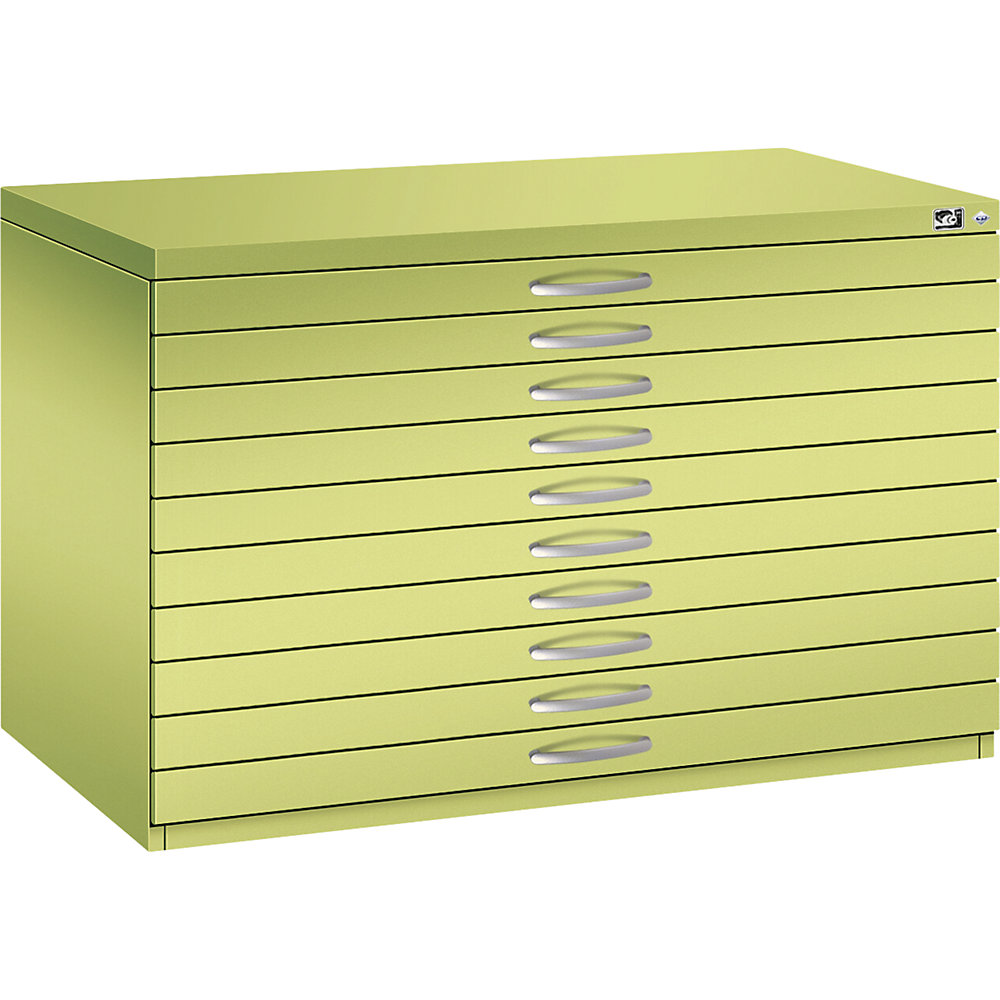 C+P Tekeningkast, A1, 10 laden, hoogte 760 mm, felgroen