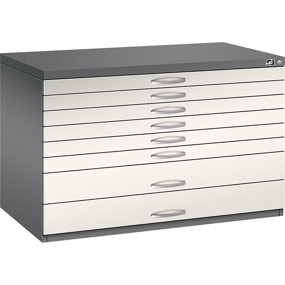 C+P Tekeningkast, A1, 8 laden, hoogte 760 mm, vulkaangrijs/parelwit