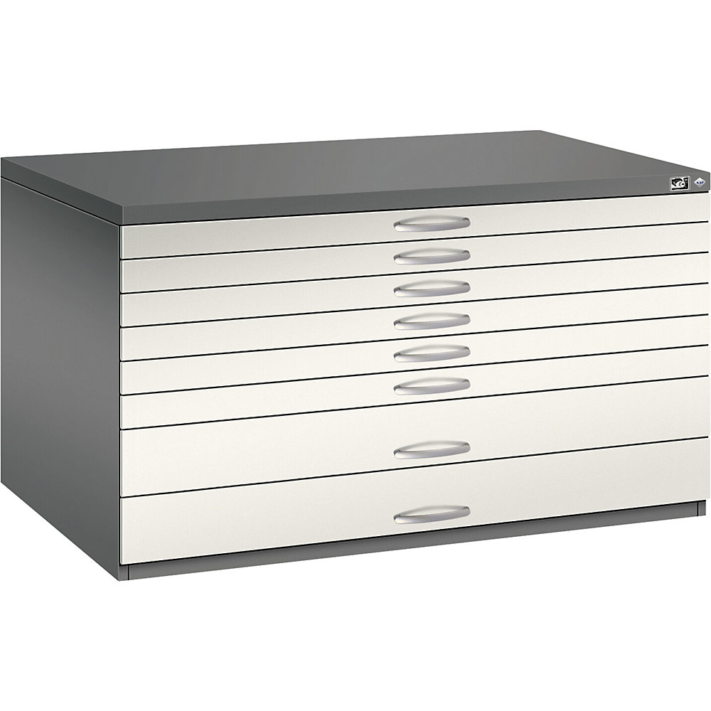 C+P Tekeningkast, A0, 8 laden, hoogte 760 mm, vulkaangrijs/parelwit