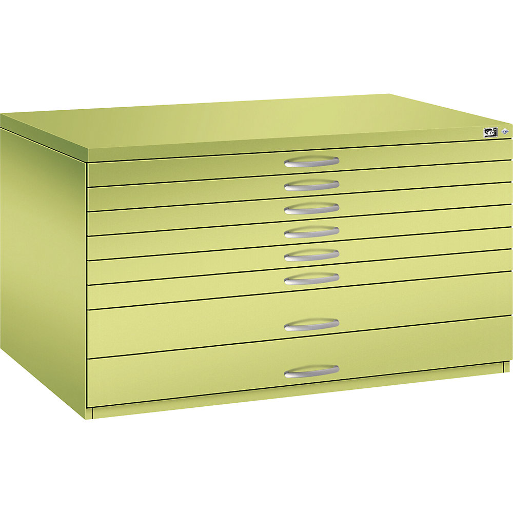 C+P Tekeningkast, A0, 8 laden, hoogte 760 mm, felgroen