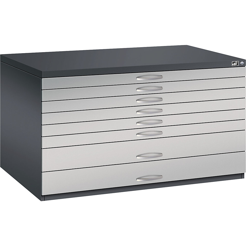 C+P Tekeningkast, A0, 8 laden, hoogte 760 mm, zwartgrijs/blank aluminiumkleurig