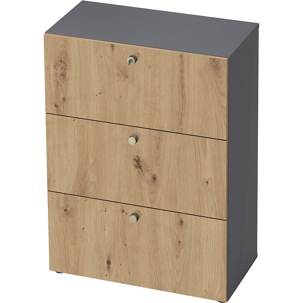 Eurokraft pro Hangmappenkast, h x b x d = 1100 x 800 x 420 mm, grafiet / eikenhout met noesten