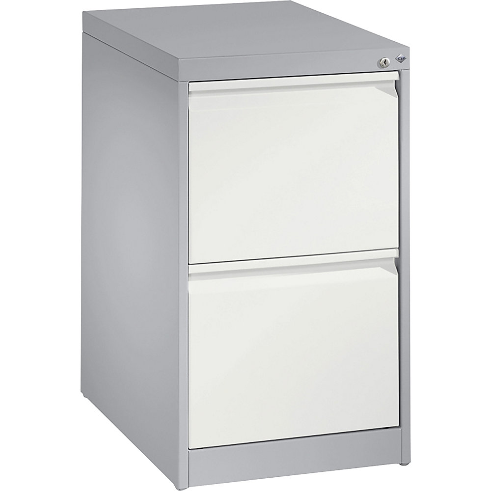 C+P Hangmappenkast ACURADO, 1 rij, 2 laden, blank aluminiumkleurig/verkeerswit