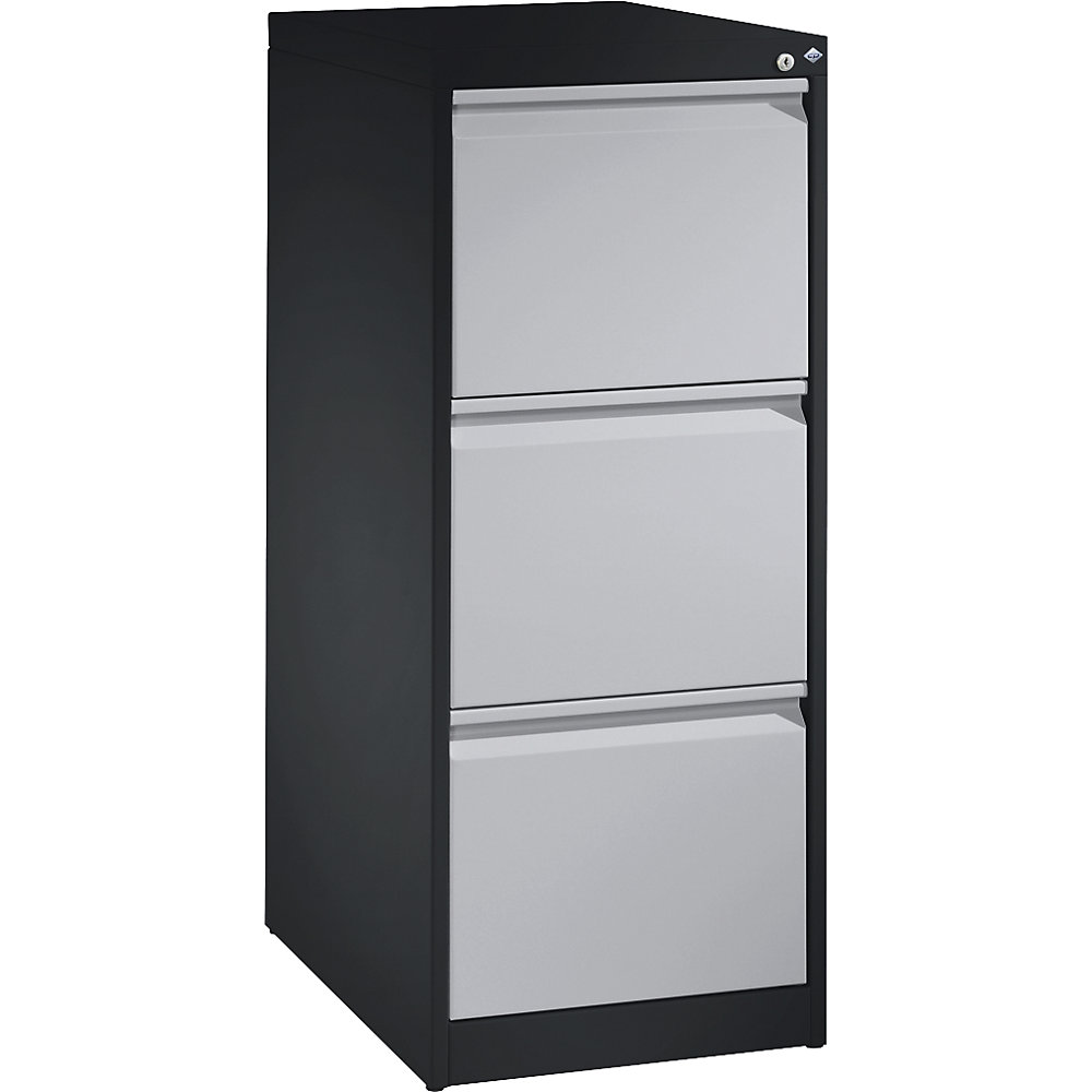 C+P Hangmappenkast ACURADO, 1 rij, 3 laden, zwartgrijs/blank aluminiumkleurig