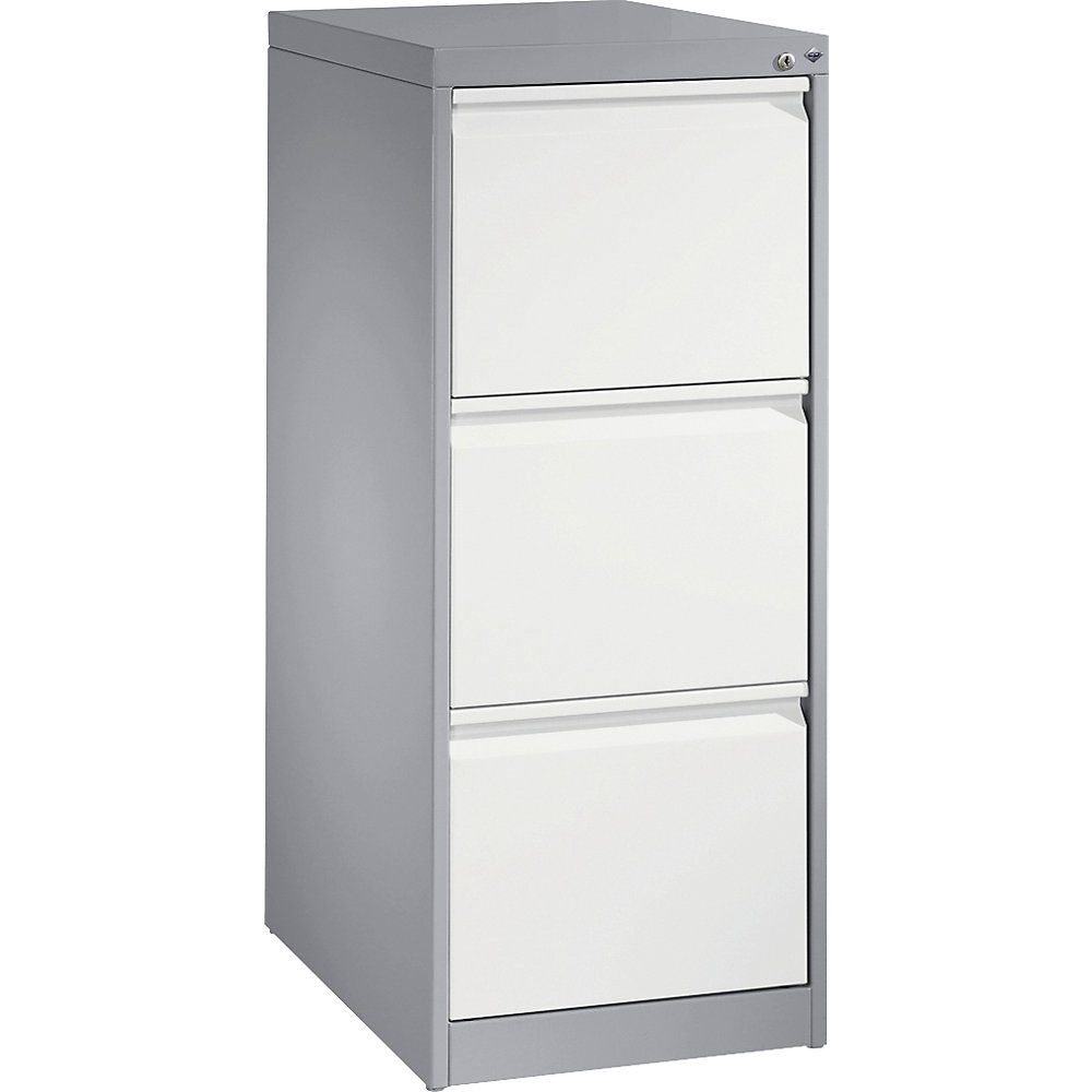 C+P Hangmappenkast ACURADO, 1 rij, 3 laden, blank aluminiumkleurig/verkeerswit