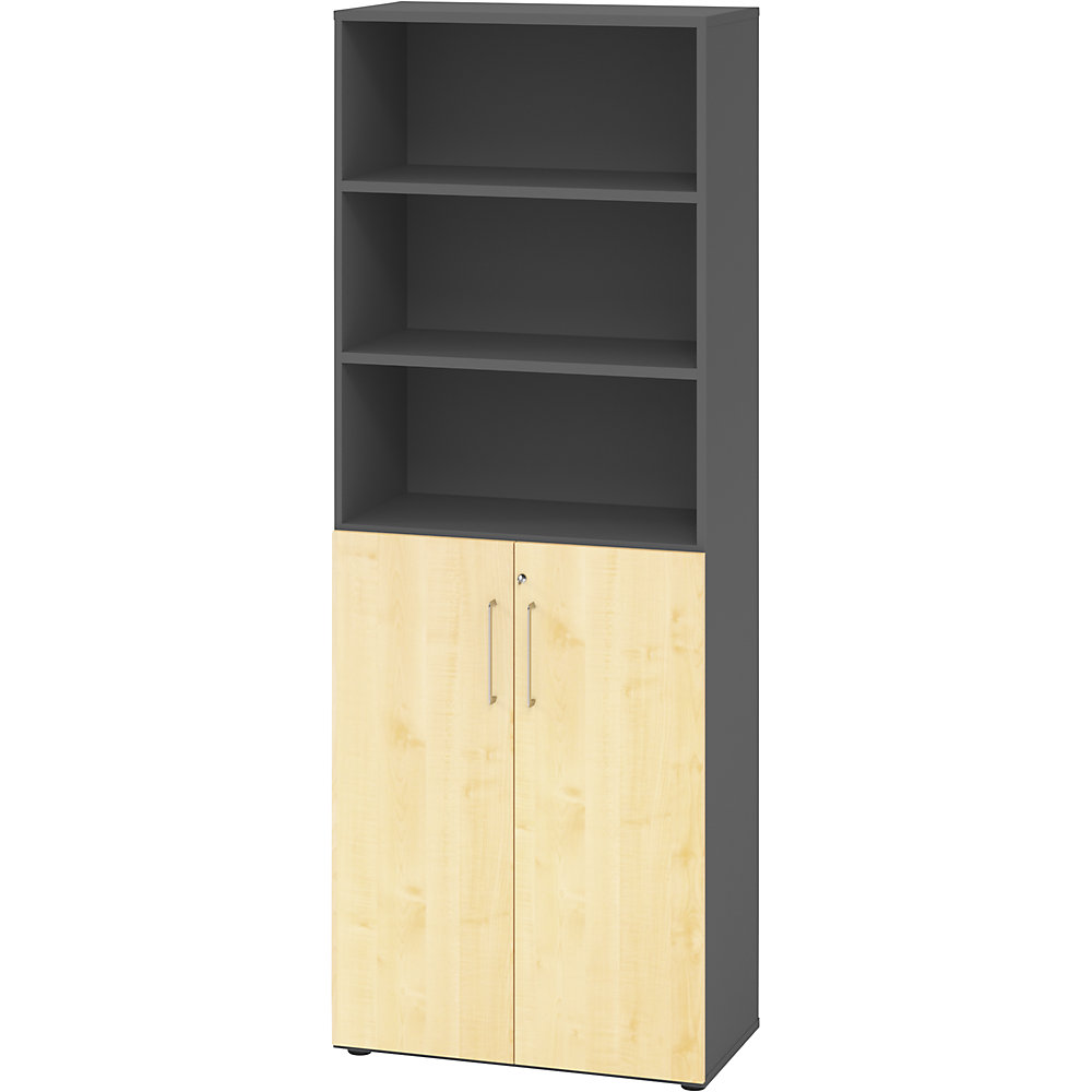 Eurokraft pro Kantoorstellingkast, 5 legborden, 6 ordnerhoogtes, waarvan 3 open, grafiet / ahornhoutdecor