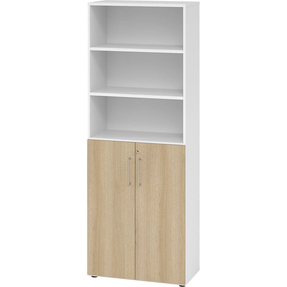 Eurokraft pro Kantoorstellingkast, 5 legborden, 6 ordnerhoogtes, waarvan 3 open, wit / eikenhout