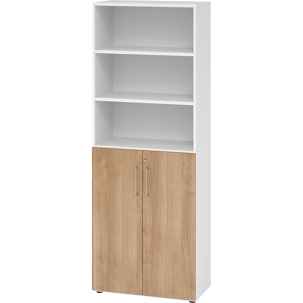 Eurokraft pro Kantoorstellingkast, 5 legborden, 6 ordnerhoogtes, waarvan 3 open, wit / notenhout