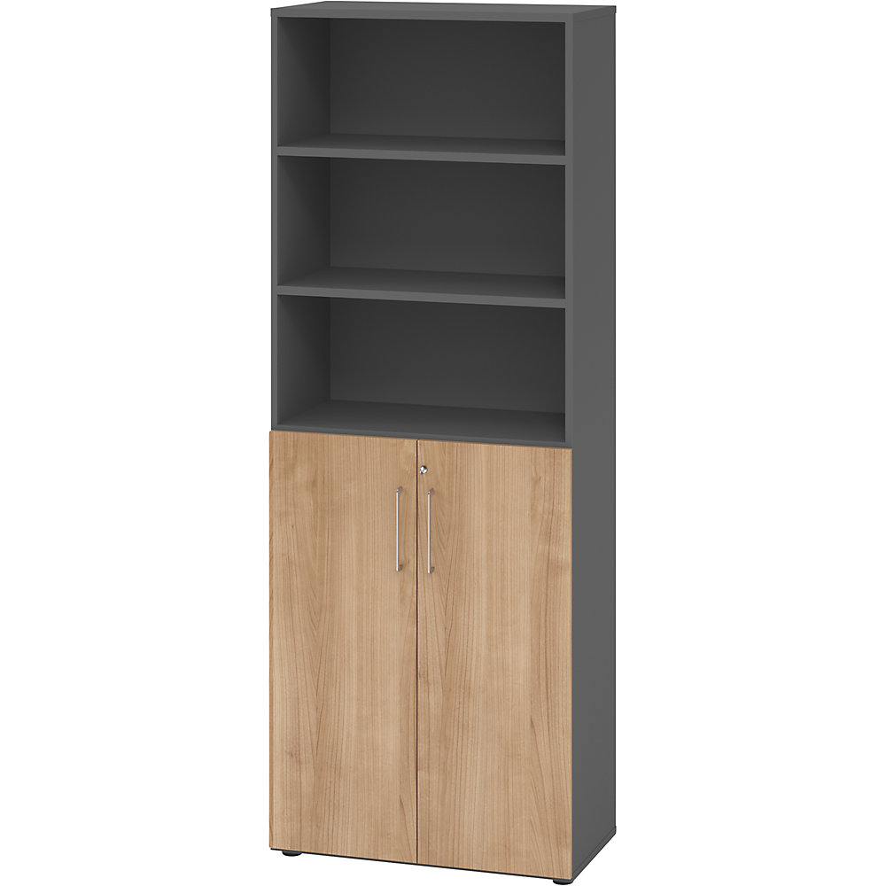Eurokraft pro Kantoorstellingkast, 5 legborden, 6 ordnerhoogtes, waarvan 3 open, grafiet / notenhout