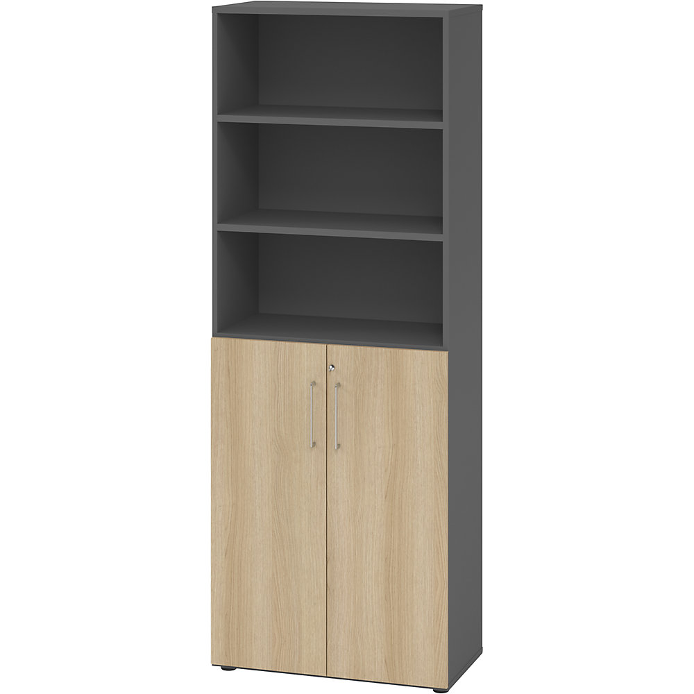 Eurokraft pro Kantoorstellingkast, 5 legborden, 6 ordnerhoogtes, waarvan 3 open, grafiet / eikenhout
