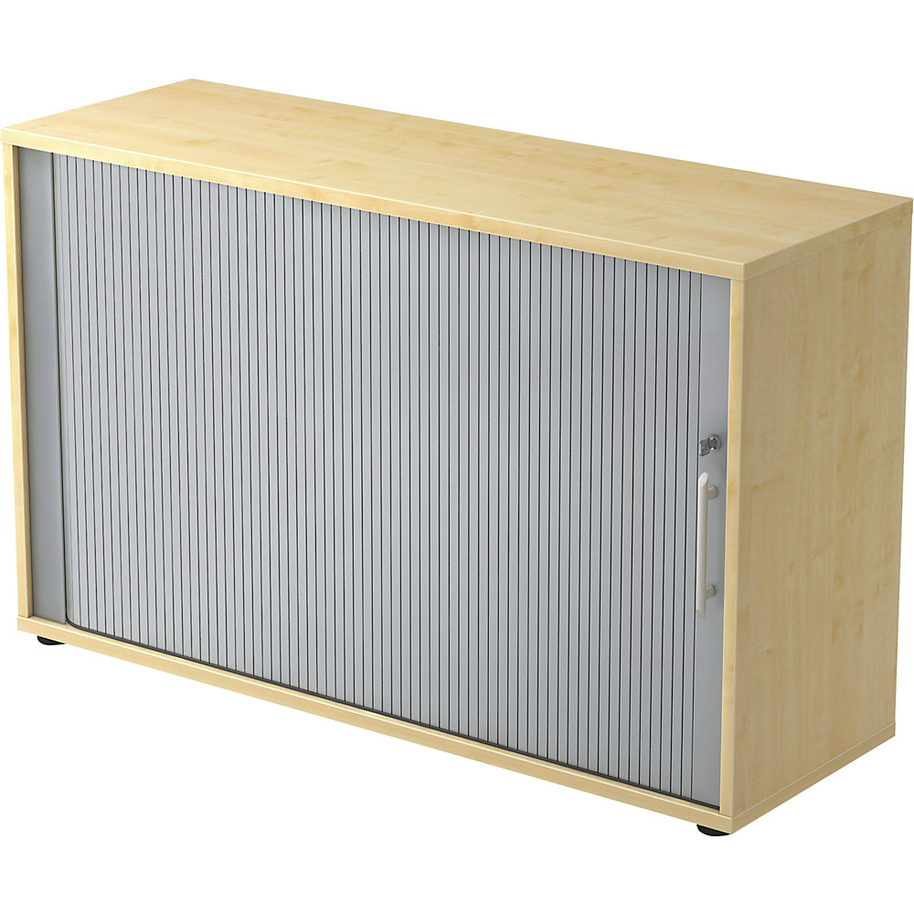 Roldeurkast, 2 legborden, 1 tussenwand, ahornhoutdecor