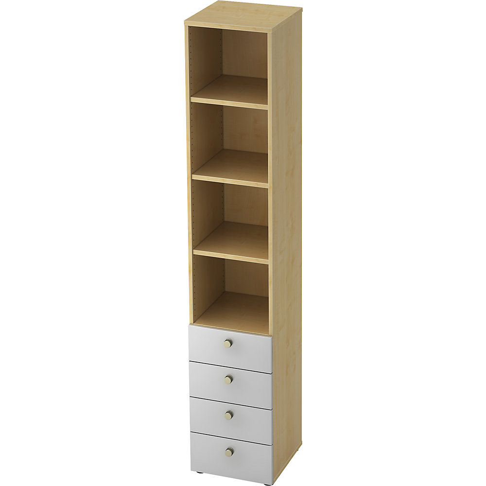 Eurokraft pro Combi-kast, 3 legborden, 4 laden, ahornhoutdecor / aluminiumzilver