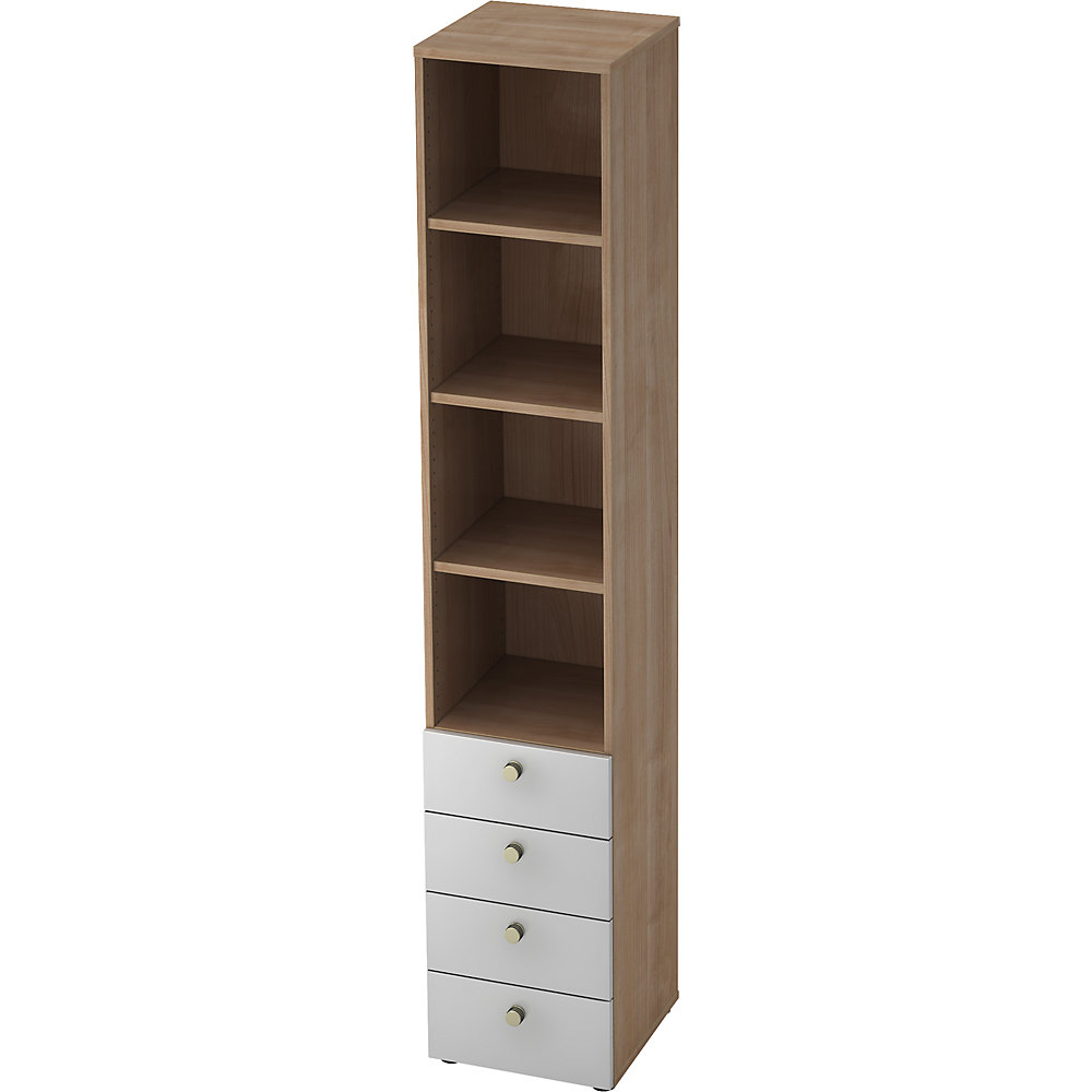 Eurokraft pro Combi-kast, 3 legborden, 4 laden, notenhoutdecor / aluminiumzilver