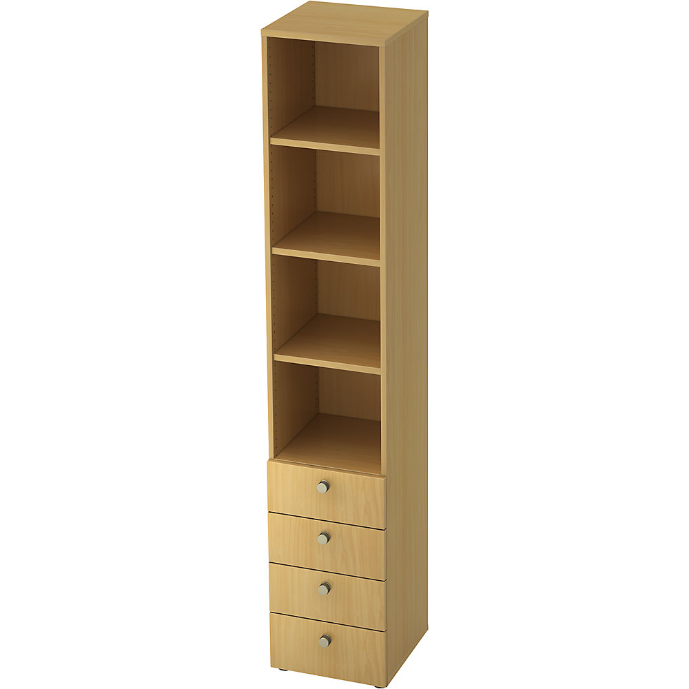Eurokraft pro Combi-kast, 3 legborden, 4 laden, beukenhout / beukenhout