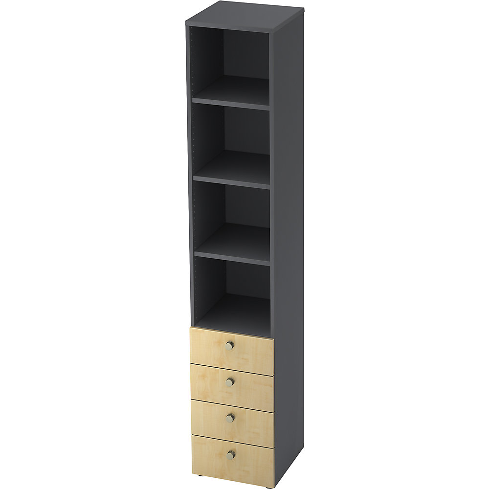 Eurokraft pro Combi-kast, 3 legborden, 4 laden, grafiet / ahornhoutdecor