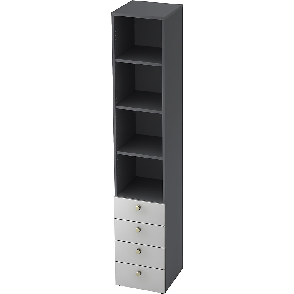 Eurokraft pro Combi-kast, 3 legborden, 4 laden, grafiet / aluminiumzilver