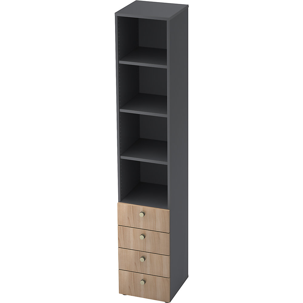 Eurokraft pro Combi-kast, 3 legborden, 4 laden, grafiet / notenhoutdecor